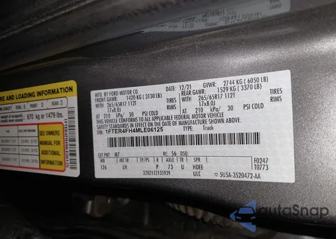 2021 Ford Ranger Xlt из США, поврежденный, VIN 1FTER4FH4MLE06125